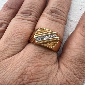 Vintage Style 18K HGE Gold CZ Men’s Signet Ring